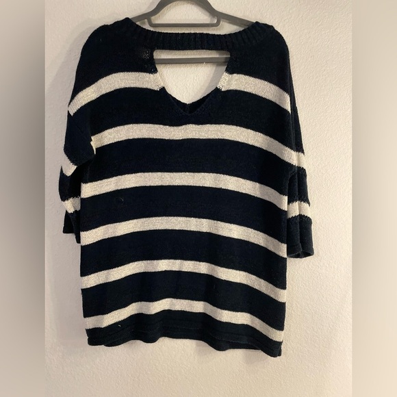 Maurices Navy and White Striped Sweater v neck cross size 0 - Picture 2 of 6